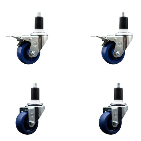 Service Caster 3'' Solid Poly Swivel 1-1/2'' Expanding Stem Caster Set 2 Total Lock Brakes, 4PK SCC-EXTTL20S314-SPUS-2-S-2-112